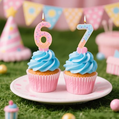 Ice Cream Donut Birthday Candles Set - Numbers 6 & 7