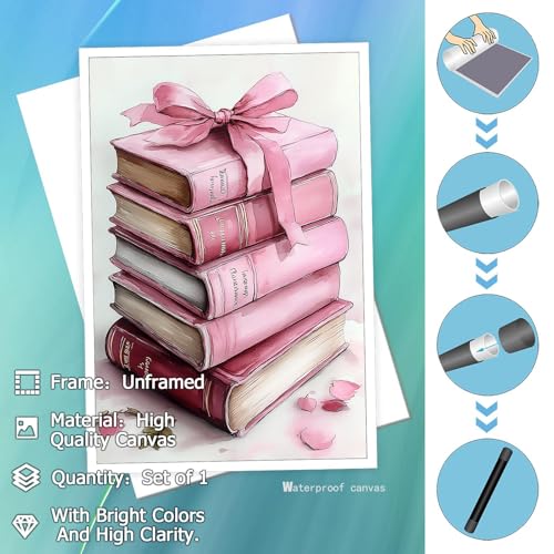 Pink Bow Books Canvas Wall Art Coquette Preppy Poster 8x12 Unframed