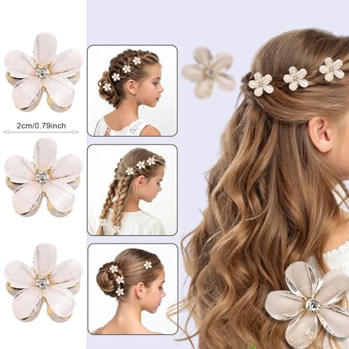 ASVNRES Mini White Rhinestone Flower Hair Claw Clips 10-Pack