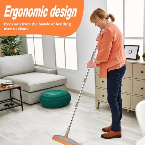 Silicone Air Broom with Long Handle - Adjustable Rubber Sweeper, Gray Orange