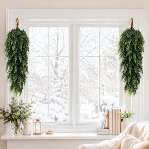 2 Pcs 32-Inch Artificial Christmas Teardrop Swag - Style H, Faux Greenery Door Decor