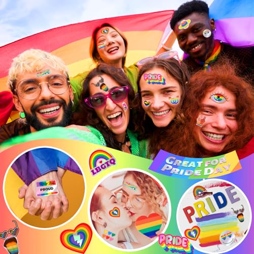 Glitter Pride Temporary Tattoos 120 Pcs LGBT Rainbow Metallic Fake Tattoos