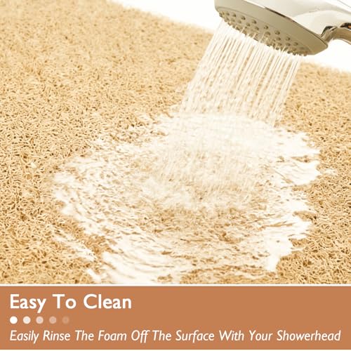 Kautudrum Khaki Non Slip Shower Mat 40x16 Inch, Quick Dry Loofah Bath Rug, Soft Bathroom Floor Mat for Tub & Shower