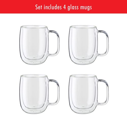 ZWILLING Sorrento Plus 4-pc Double-Wall Glass, Insulated Coffee Mug, 12-oz, 355ml, Clear