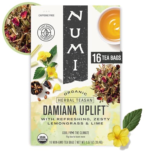 Numi Organic Damiana Uplift Herbal Tea Bags - Caffeine Free, 16 Count