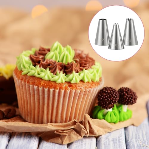 3-Piece Stainless Steel Cake Piping Tip Set #12, #18, #32
