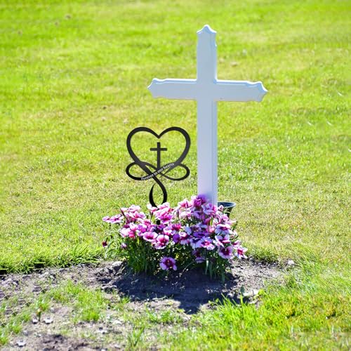Black Metal Infinity Heart Cross Grave Decoration Stake - Memorial Garden Ornament