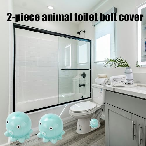 Blue Octopus Toilet Bolt Caps - Ocean Themed Ceramic Covers (2 Pack)