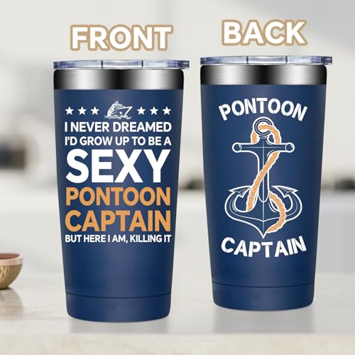 Fufandi Pontoon Mug Navy Blue - 20 oz Captain’s Tumbler for Boat Enthusiasts