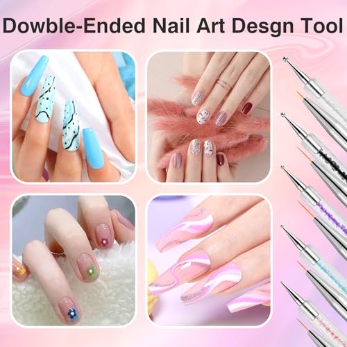 TOCOLES 5 Pcs Nail Art Brush Set Double-Ended Liner Brushes & Dotting Pens