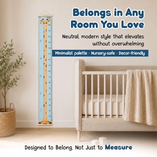 Kids Growth Chart Wall Decor - Canvas Height Chart with Giraffe Design, 79" x 7.9"