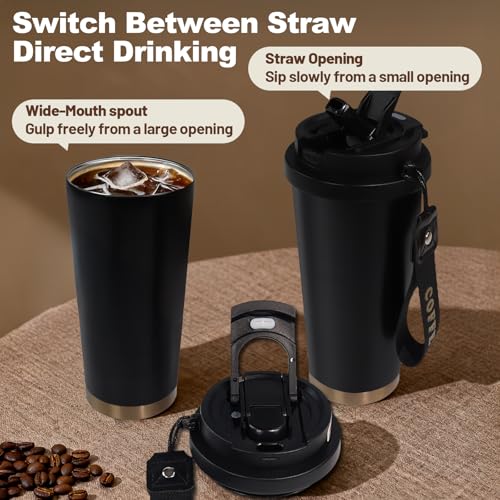 DITOSH 17.9oz Insulated Travel Coffee Mug, 316 Stainless Steel, Black