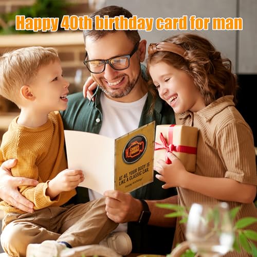 Funny 40th Birthday Card for Him - Check Engine Joke Design