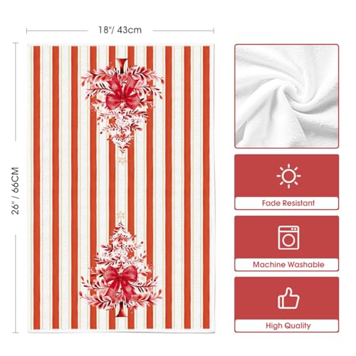 Christmas Kitchen Towels Set - Red Stripe Xmas Tree 18x26 Inches Farmhouse Decor