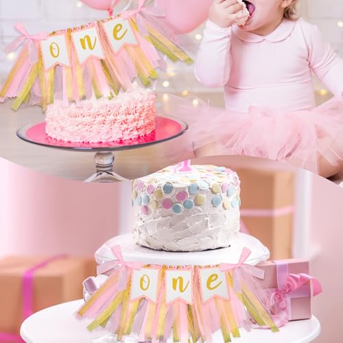 Pink High Chair Banner for 1st Birthday Girl - Tulle & Ribbon Decor