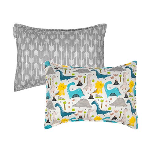 ALVABABY Toddler Cotton Pillowcases 13x18 & 12x16 Inches Dinosaur & Arrows Design, Pack of 2