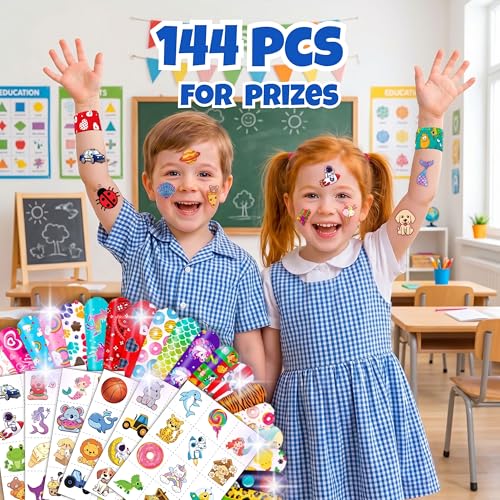 144PCS Kids Party Favor Set - Slap Bracelets & Temporary Tattoos