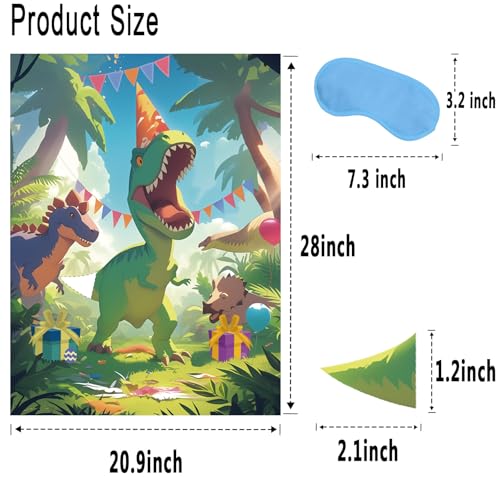 Pin The Tail On The Dinosaur Game - Kids Birthday Party Poster & Tails