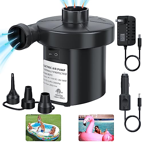 KAR4KLEANER Electric Air Pump for Inflatables - 110V AC/12V DC with 3 Nozzles