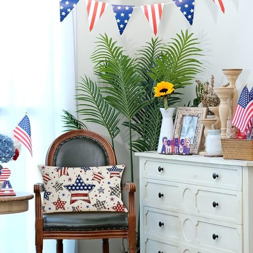 Blue American Star Pillow Covers - 2 Pack 12x20 Inch for 4th of July