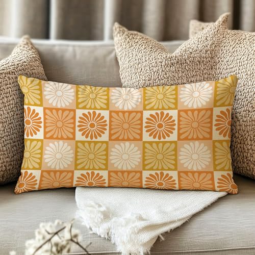 Fahrendom Daisy Floral Lumbar Pillow Cover, 12 x 20 Cotton Linen Throw Case