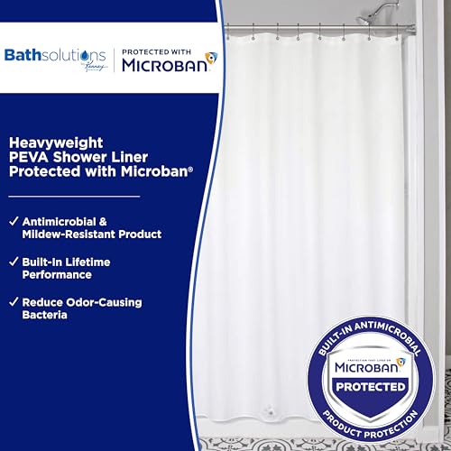 Kenney Microban Waterproof PEVA Shower Curtain Liner 70x72 White with Rust-Resistant Grommets