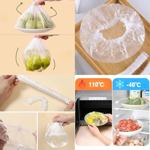 Reusable Food Covers Set - Elastic Plastic Bowl & Plate Covers for Food Storage & Baking, 300 Pack