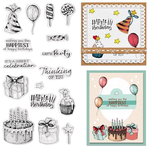 Estivaux Birthday Clear Stamps for Card Making - Cake & Balloons