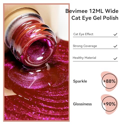 Bevimee Hot Pink Cat Eye Gel Polish with Magnetic Stick, 12ml