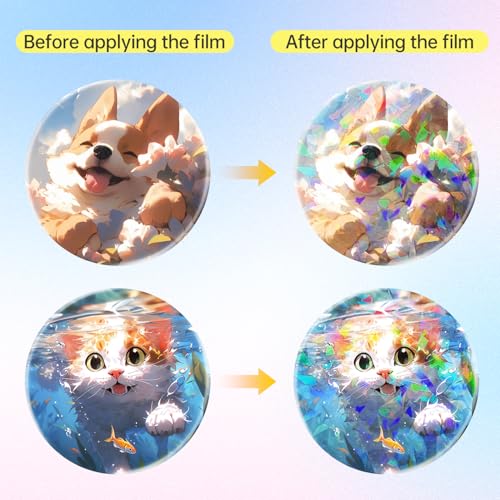 Button Maker Film 70mm for 58mm Badges, Broken Glass Pattern Transparent PET Mylar Supplies, 200 Pcs