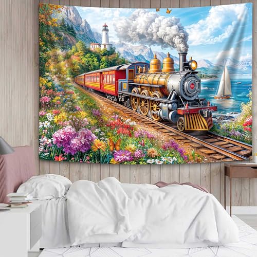 DYNH Steam Train Tapestry Wall Hanging - Seaside Fantasy 50x60"