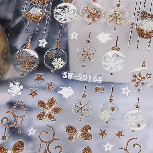 FRUZJAY Christmas 5D Embossed Nail Art Stickers Decals - 2 Sheets