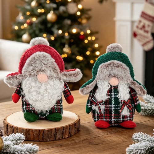Christmas Plush Gnomes Set of 2 with Red Green Gray Variations for Holiday Decor