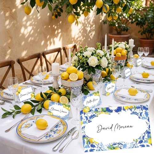 48 Pcs Capri Lemon Place Cards, Amalfi Coast Party Table Name Labels