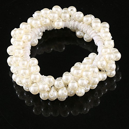 AKOAK Imitation Pearl Hair Scrunchies Ponytail Holders White Black 2 Pack