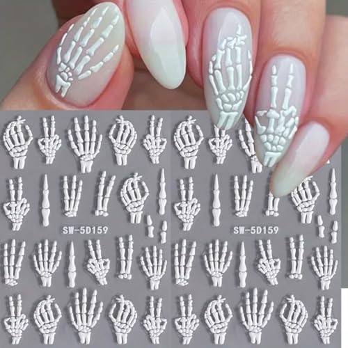 Halloween 5D Embossed Skeleton Nail Art Stickers - 2PCS Bone Decals