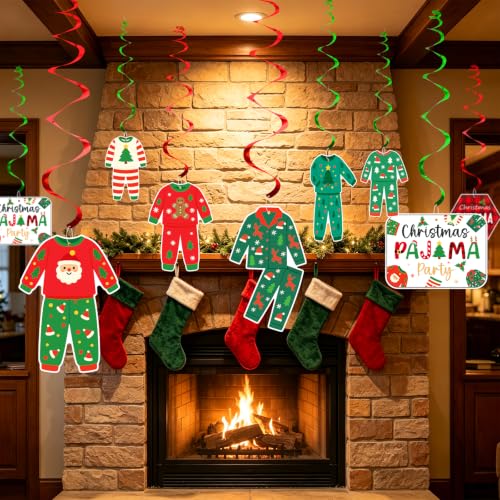 16 Pack Christmas Pajama Party Decorations Swirls - Holiday Festive Hanging Ornaments