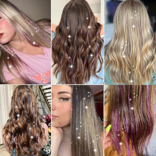Clip in Hair Tinsel Extensions 23.6 Inch 12 Pcs Gold Fairy Hair Sparkle Kit
