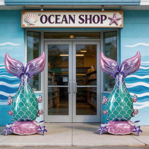 PHOGARY 2 Pcs Large Standing Mermaid Tail Balloons for Birthday Party