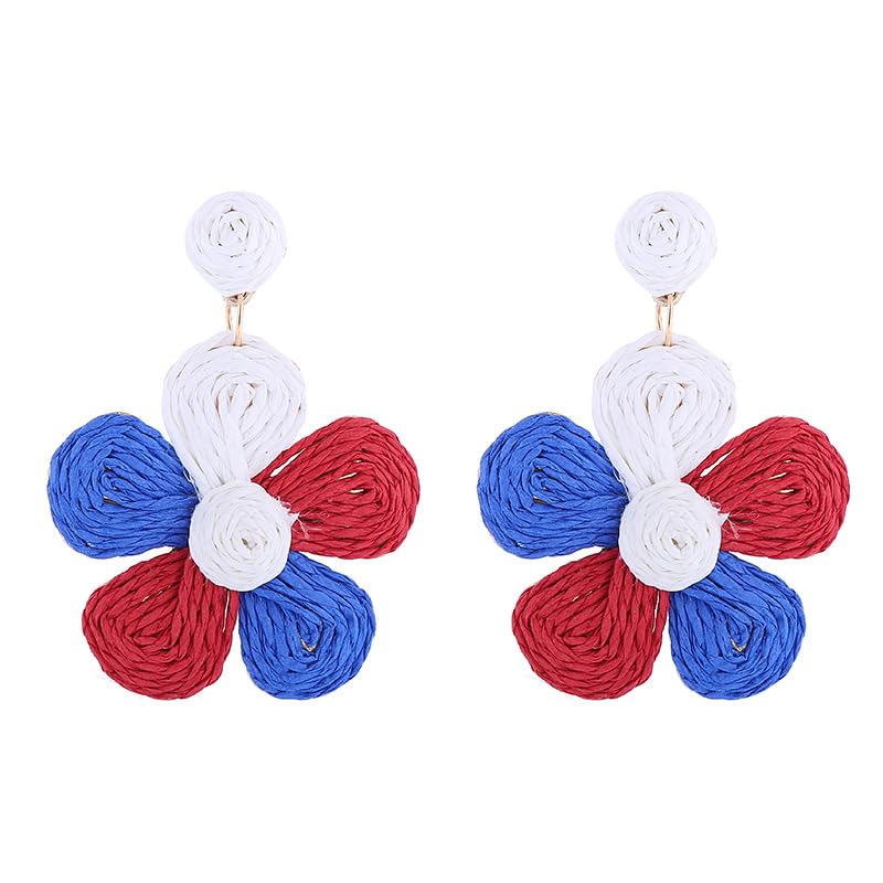Patriotic Red White Blue Star Dangle Earrings for Women