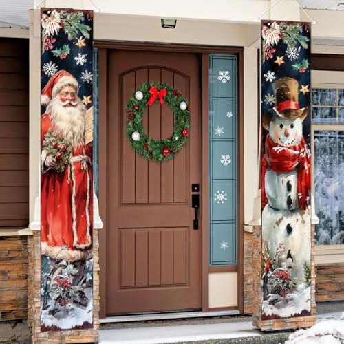 Retro Christmas Door Banner Set - Santa & Snowman Decoration