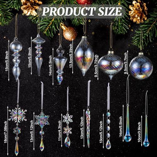 Iridescent Christmas Crystal Ornaments Set - 50 Pcs Holiday Tree Decorations