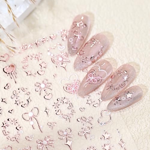 Valentine 5D Embossed Heart & Bow Nail Stickers Self-Adhesive Decals