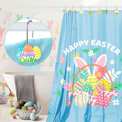 MALLMALL6 12Pcs Easter Shower Curtain Hooks - Bunny & Egg Designs