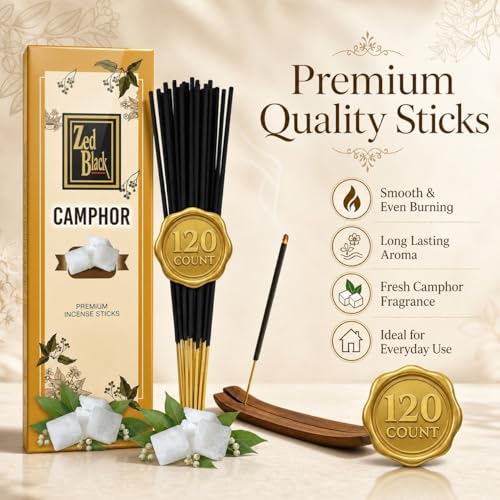 Zed Black Camphor Incense Sticks - 120 Count Aromatherapy & Puja Fragrance