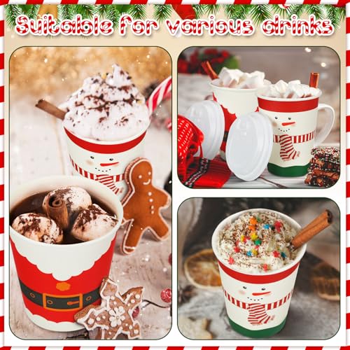 12 oz Christmas Coffee Cups - 100 Disposable Snowman Santa Belt Holiday Paper Cups