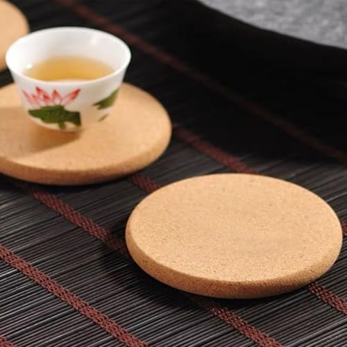 10-Piece Cork Coaster Set, 0.39-Inch Extra Thick Natural Drink Coasters