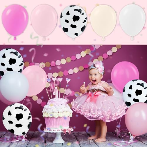 Pink Western Cowboy Balloons Pack - 60pcs 12-inch Cow Print & Solid Colors