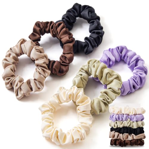 Satin Scrunchies 6-Pack - Gentle Silk-Touch Hair Ties for Women