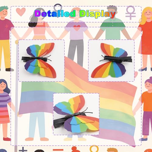 Rainbow Butterfly Hair Clips 12 Pack LGBT Pride Barrettes